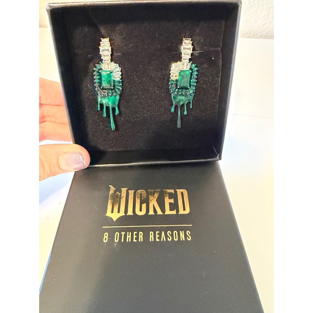 8 Other Reasons x Wicked Flying Free Droplet Emerald Drip Earrings Glam Elphaba - Picture 2 of 6